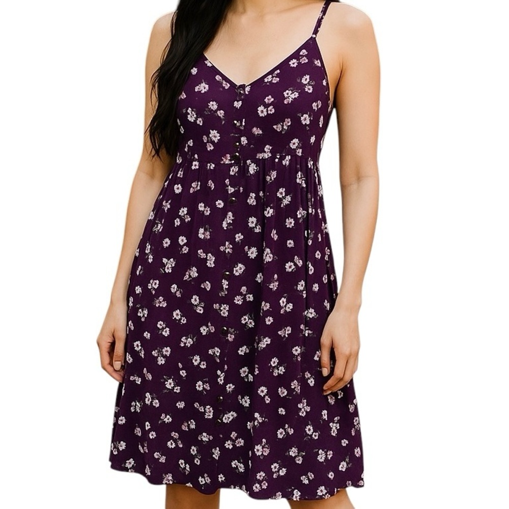 Life is Good Dress Floral Plum Pink Size 10 Sleeveless Spaghetti Straps Y2K Boho